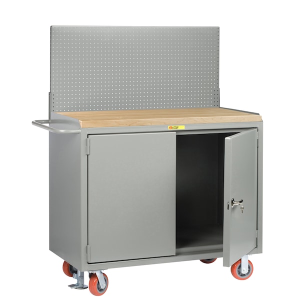 Mobile Bench Cabinets, 36"W, 1-3/4" Butcher Block, Pegboard